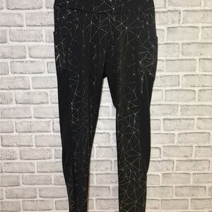 Black/silver  Geometric Print Leggings with pockets, XL